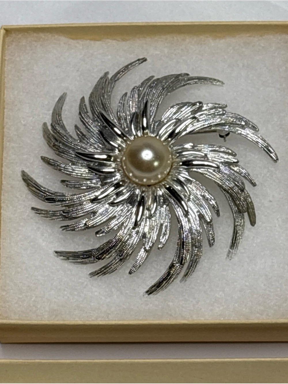 Sarah Coventry Silver Faux Pearl Starburst Brooch - Women Jewelry